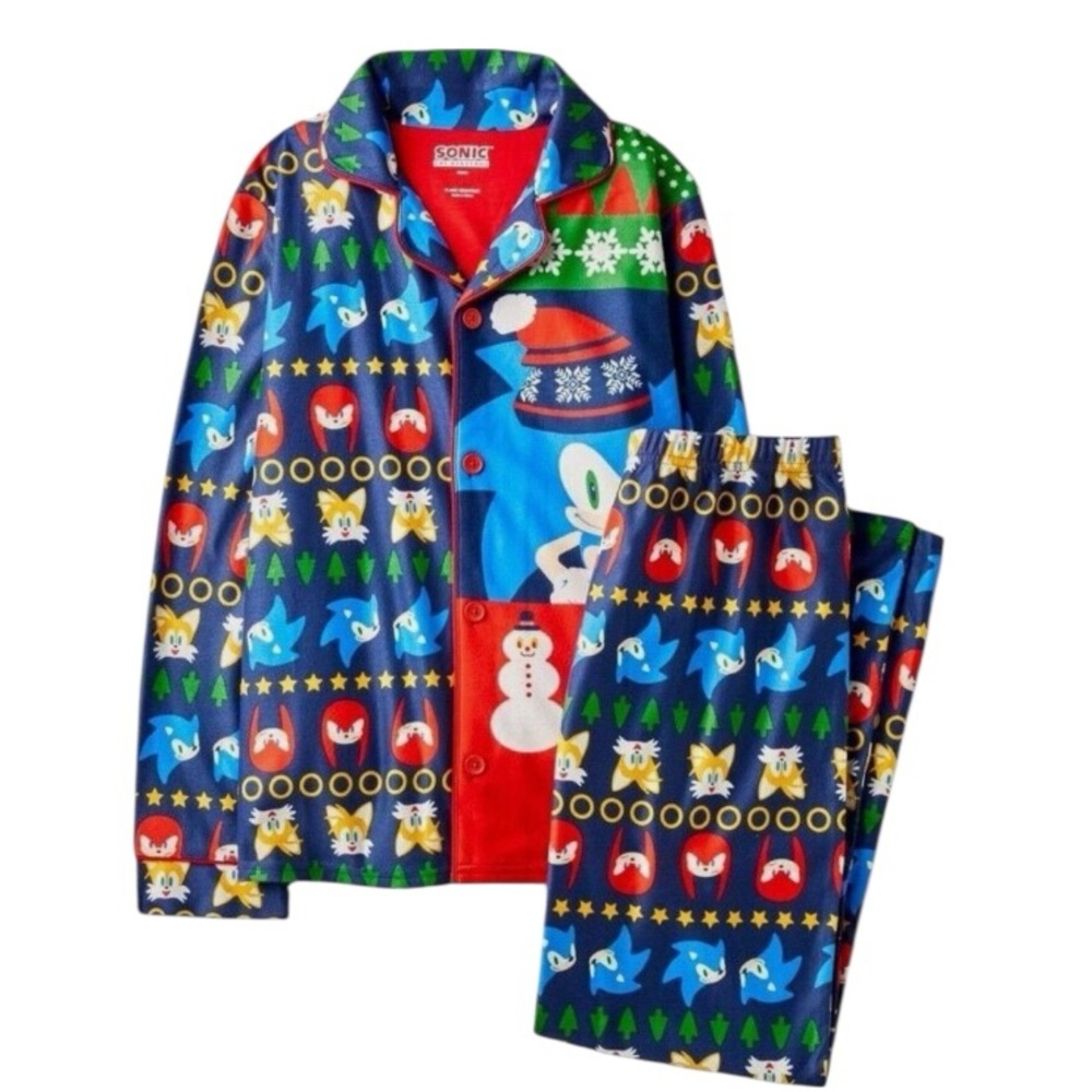 NWT Sonic the Hedgehog Boys 2‎ Piece Christmas Holiday Pajama Set Gift Cozy Warm